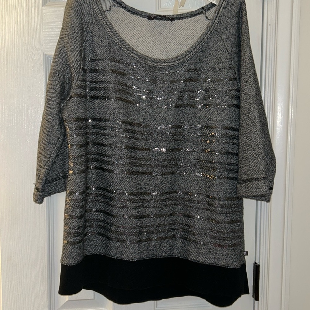 Victorias Secret grey and black sequin striped 3/4 sleeve top